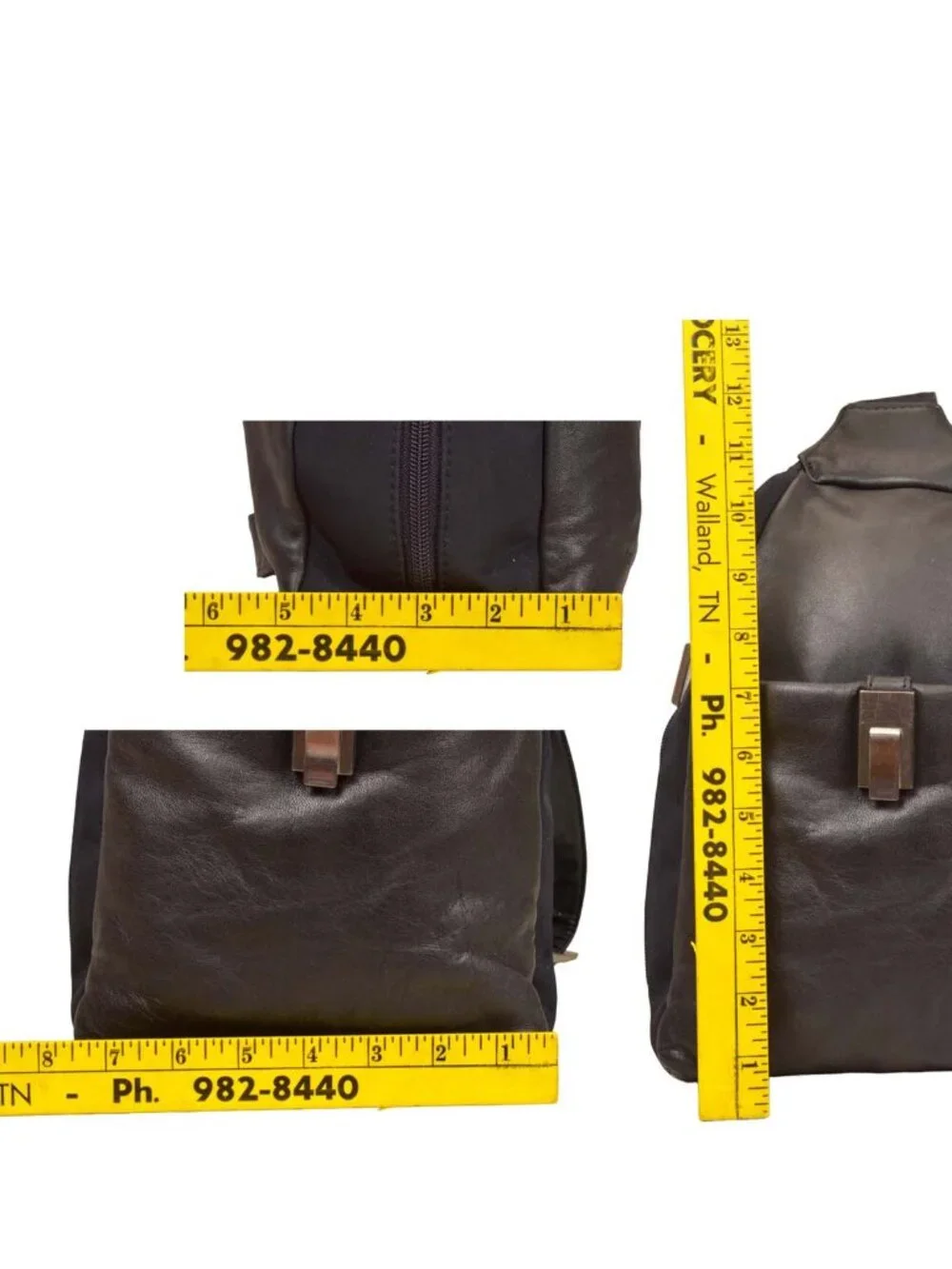 DECCA Vintage Black Leather & Nylon Sling Bag Backpack